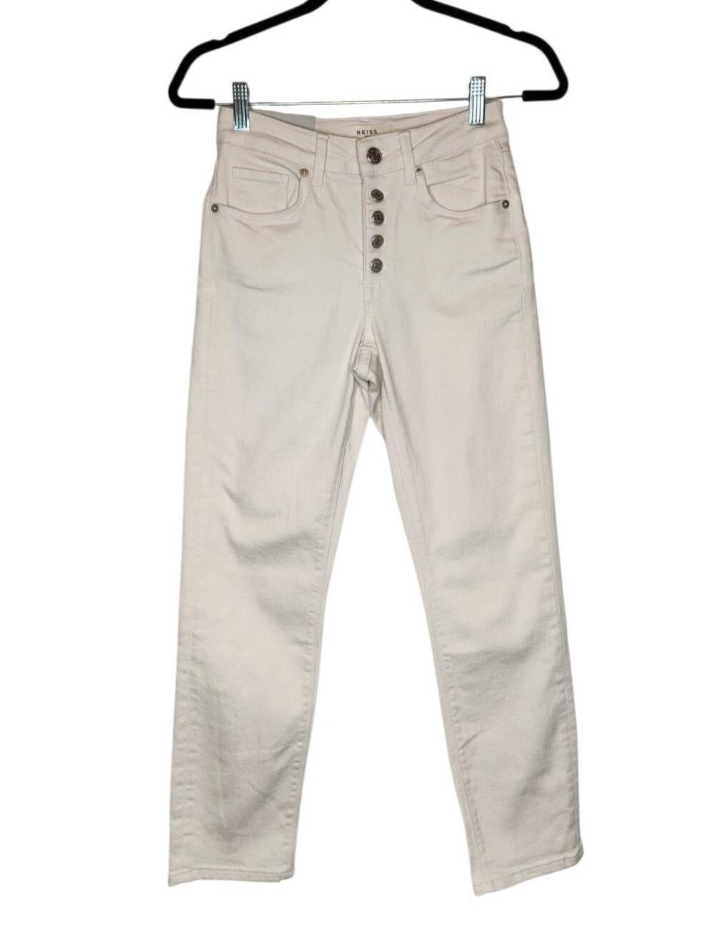 NEW Reiss Mid Rise Slim Crop Button Fly Off White Jeans Size 24